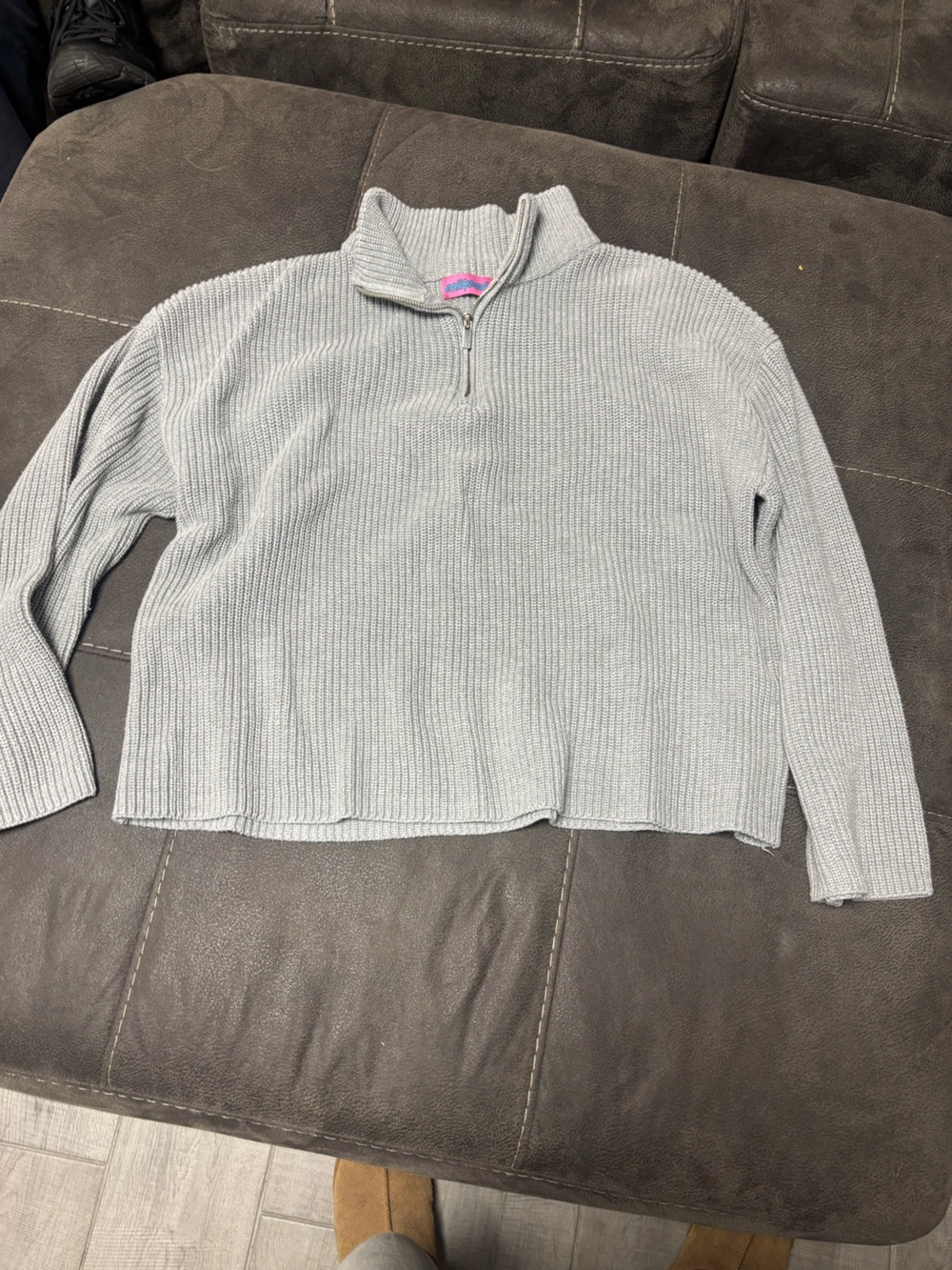 Edikted Light Gray Ribbed Quarter-Zip Sweater